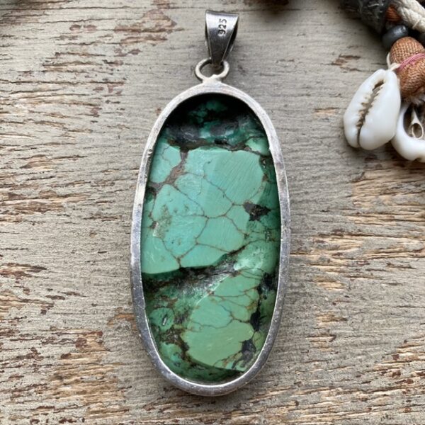 Large vintage sterling silver turquoise pendant