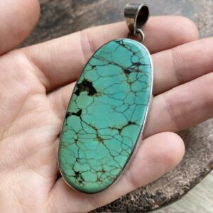 Large vintage sterling silver turquoise pendant