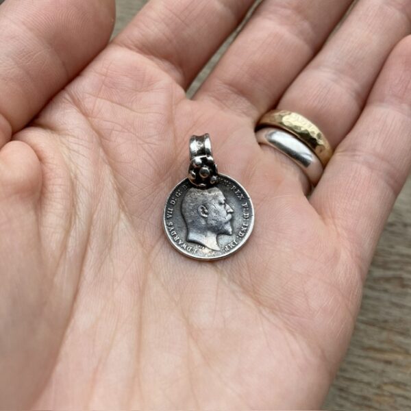 Vintage silver Indian rupee coin pendant