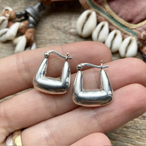 Vintage sterling silver square Creole hoops