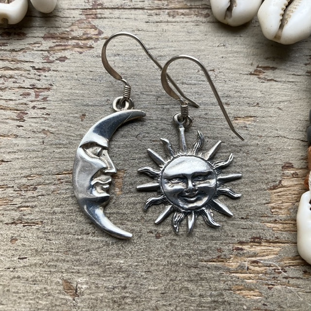 Vintage sterling silver celestial sun and moon earrings