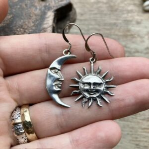 Vintage sterling silver celestial sun and moon earrings