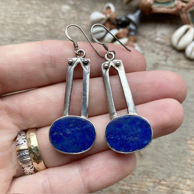 Vintage sterling silver lapis lazuli earrings