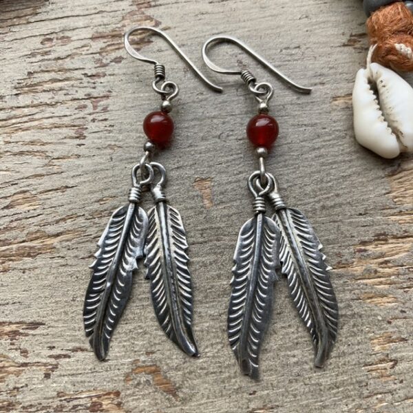 Vintage sterling silver dangly feather earrings