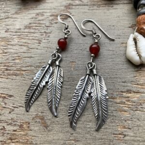 Vintage sterling silver dangly feather earrings