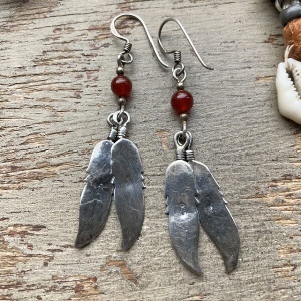 Vintage sterling silver dangly feather earrings