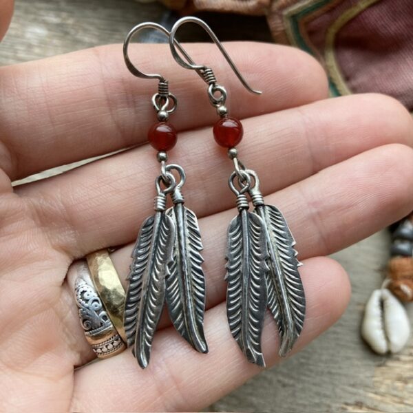 Vintage sterling silver dangly feather earrings