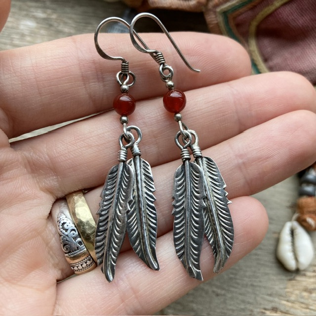 Vintage sterling silver dangly feather earrings