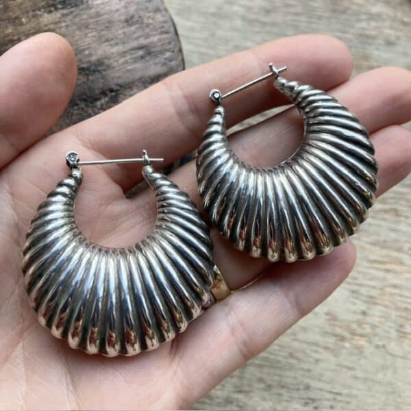 Large vintage sterling silver Creole hoops