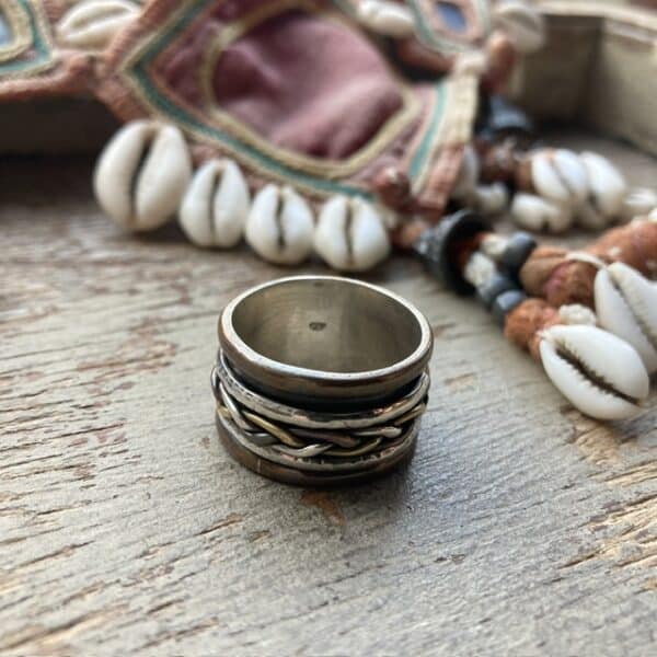 Vintage sterling silver and copper spinner ring