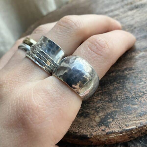 Vintage hammered solid silver ring