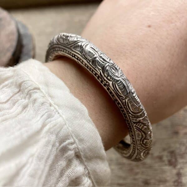 Vintage Nepalese ornate sterling silver bangle