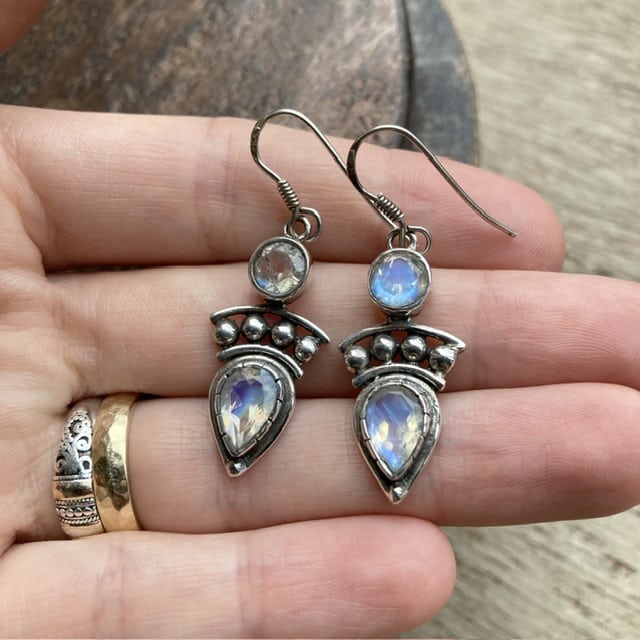 Vintage sterling silver rainbow moonstone earrings