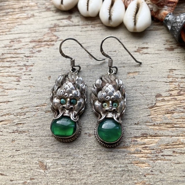 Vintage Tibetan sterling silver dragon earrings