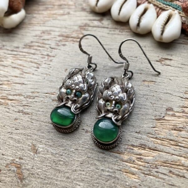 Vintage Tibetan sterling silver dragon earrings