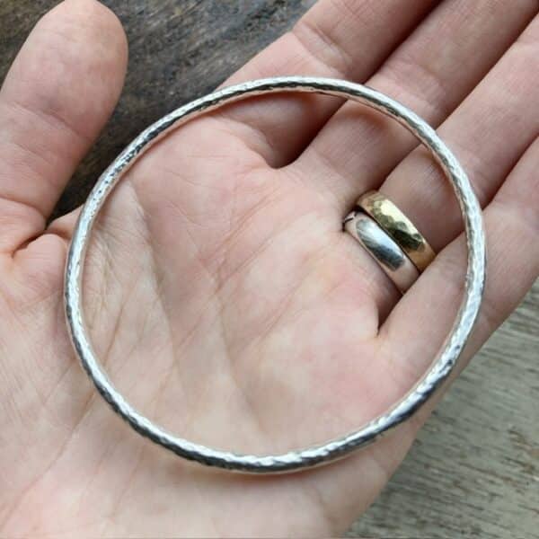 Vintage hammered solid silver bangle