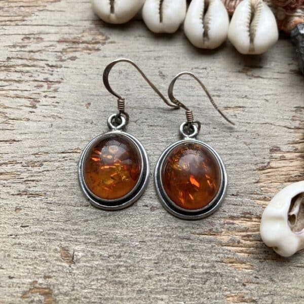 Vintage sterling silver amber earrings