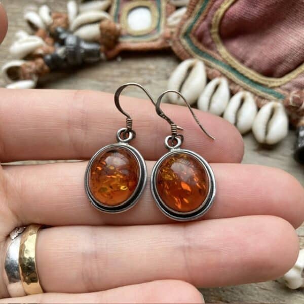 Vintage sterling silver amber earrings