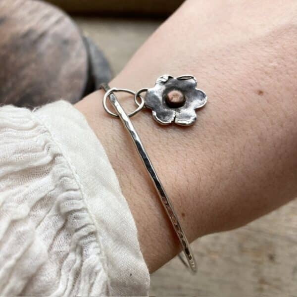 Vintage sterling silver flower bangle