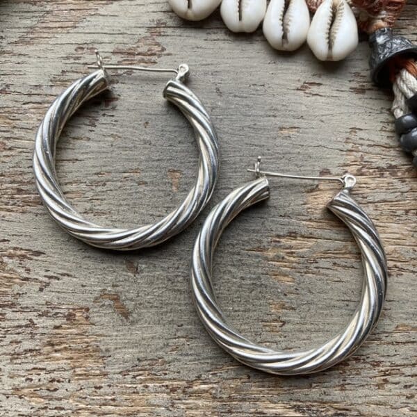 Vintage large sterling silver twist hoops