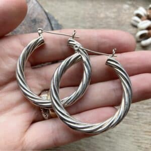 Vintage large sterling silver twist hoops