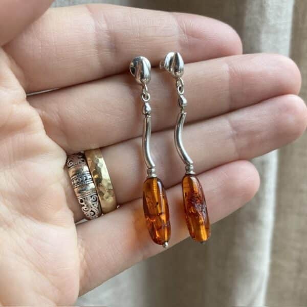 Vintage sterling silver dangly amber earrings