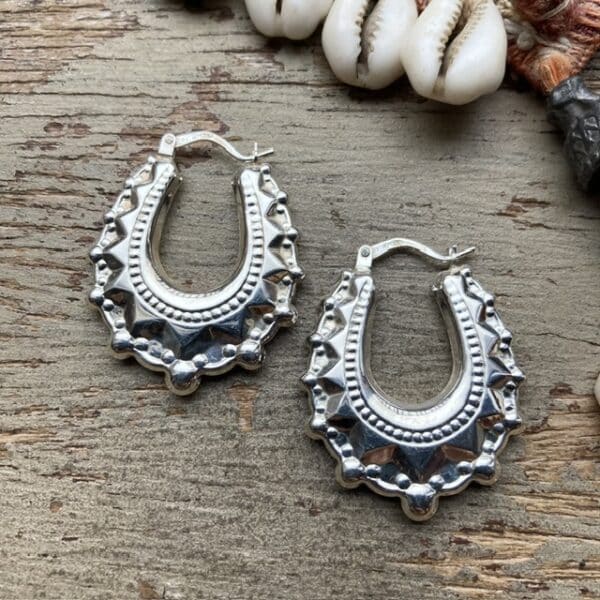 Ornate sterling silver Creole hoops