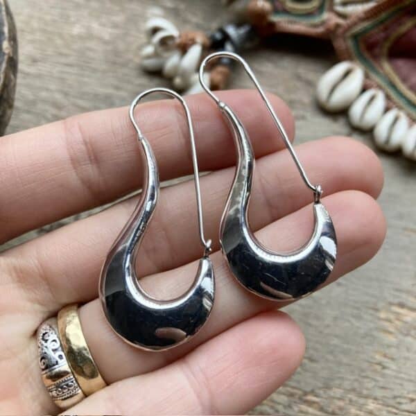 Vintage sterling silver long hooped earrings