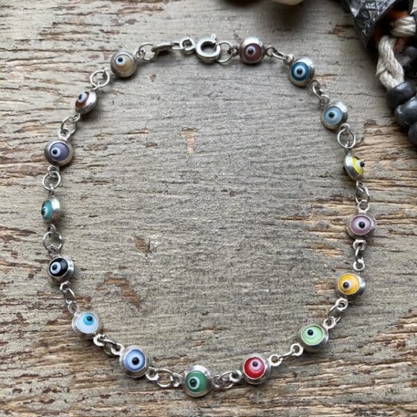 Vintage sterling silver rainbow evil eye bracelet