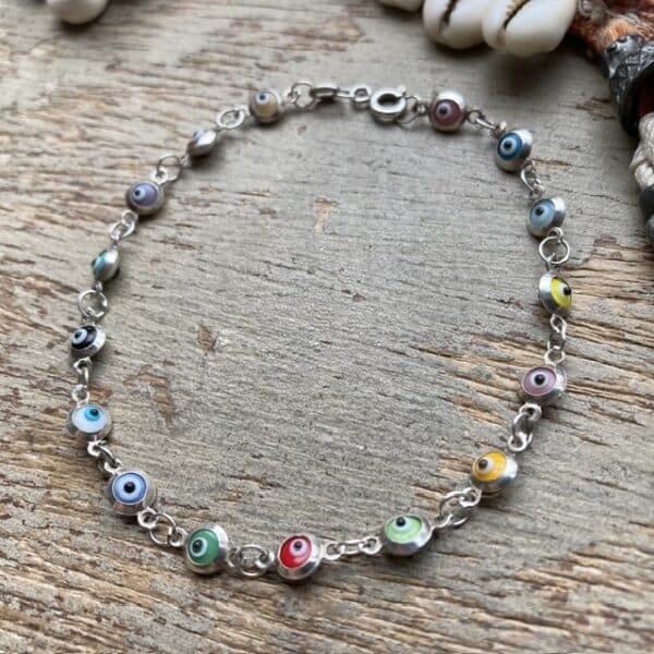 Vintage sterling silver rainbow evil eye bracelet